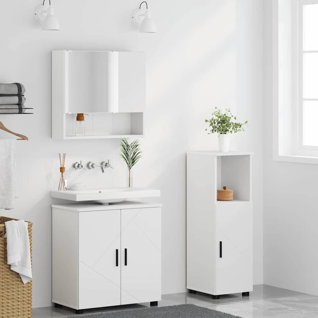 Juego de muebles de baño 3 pcs Madera contrachapada & Metal