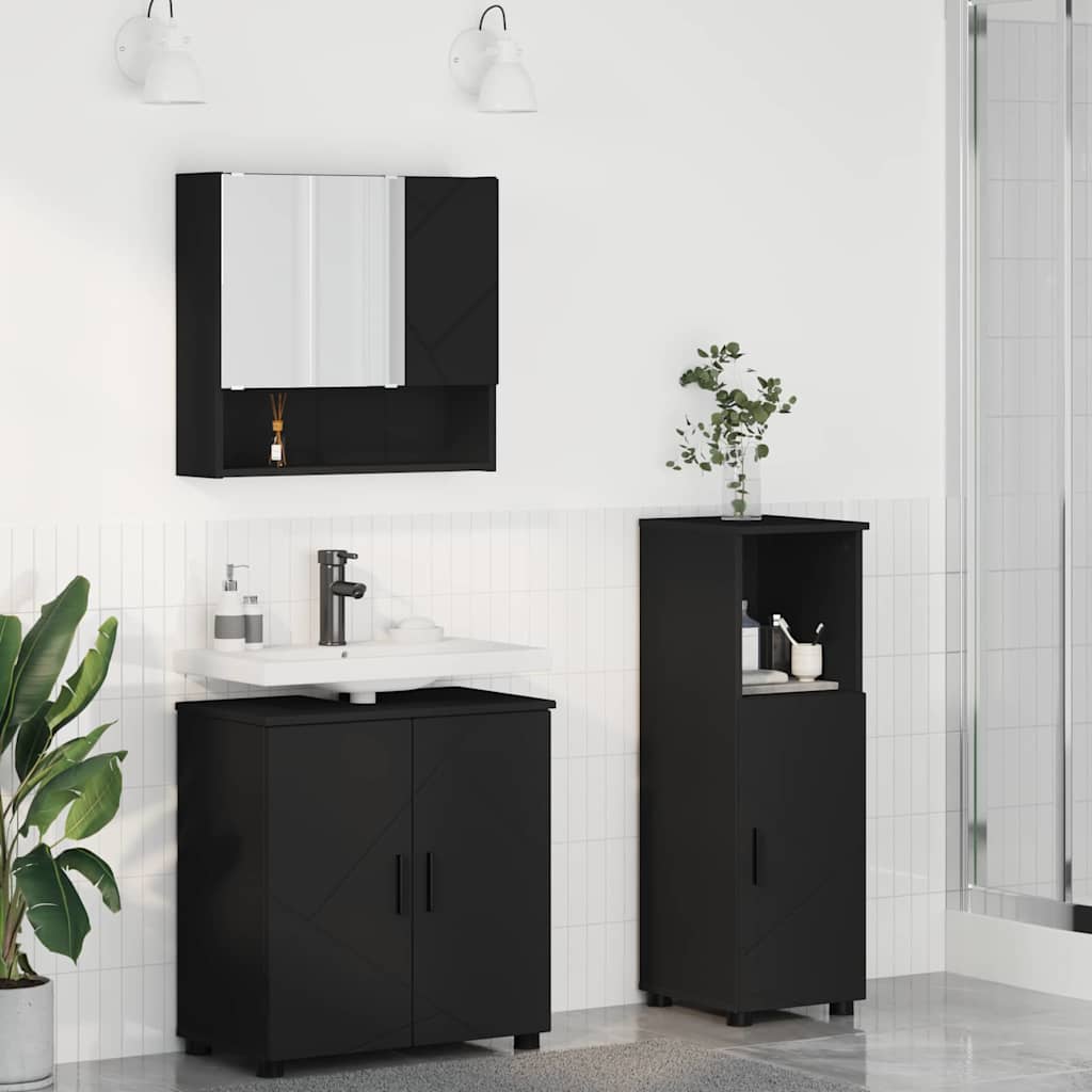 Juego de muebles de baño 3 pcs Madera contrachapada & Metal