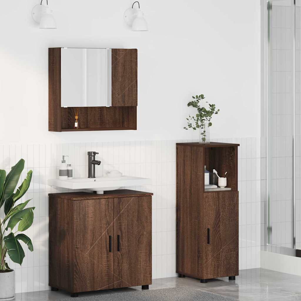 Juego de muebles de baño 3 pcs Madera contrachapada & Metal