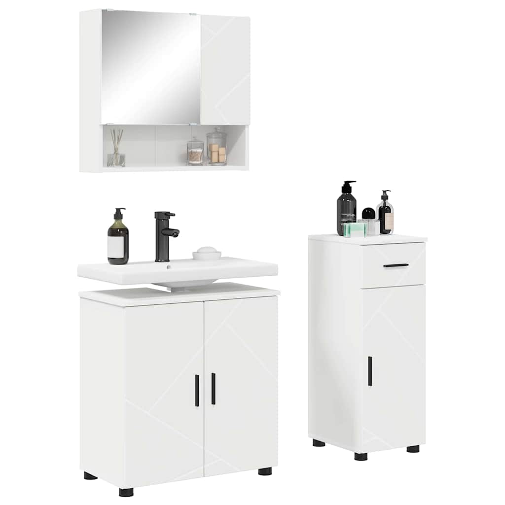 Juego de muebles de baño 3 pcs Madera contrachapada & Metal