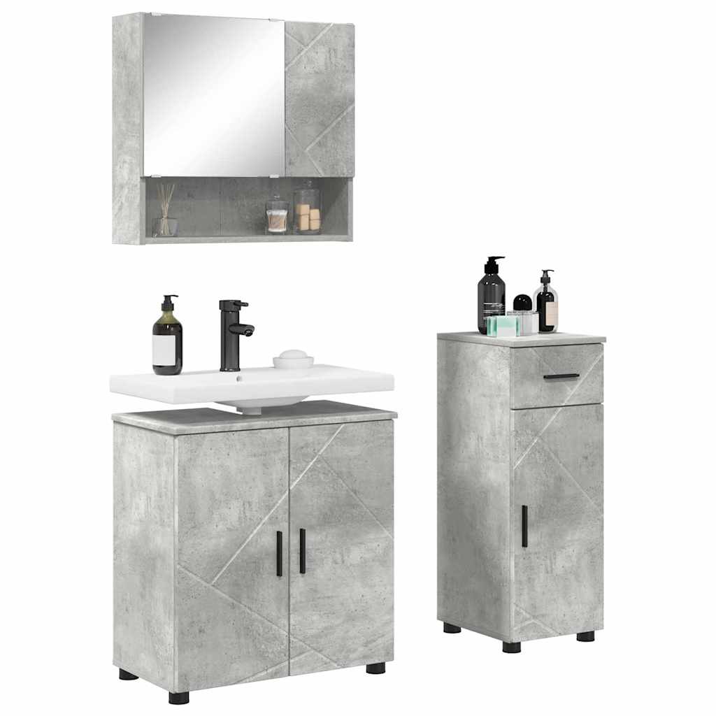 Juego de muebles de baño con cajón 3 pcs Gris Concreto