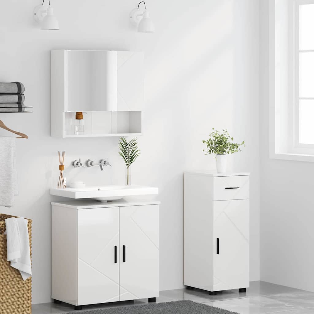 Juego de muebles de baño con cajón con puerta 3 pcs brillante