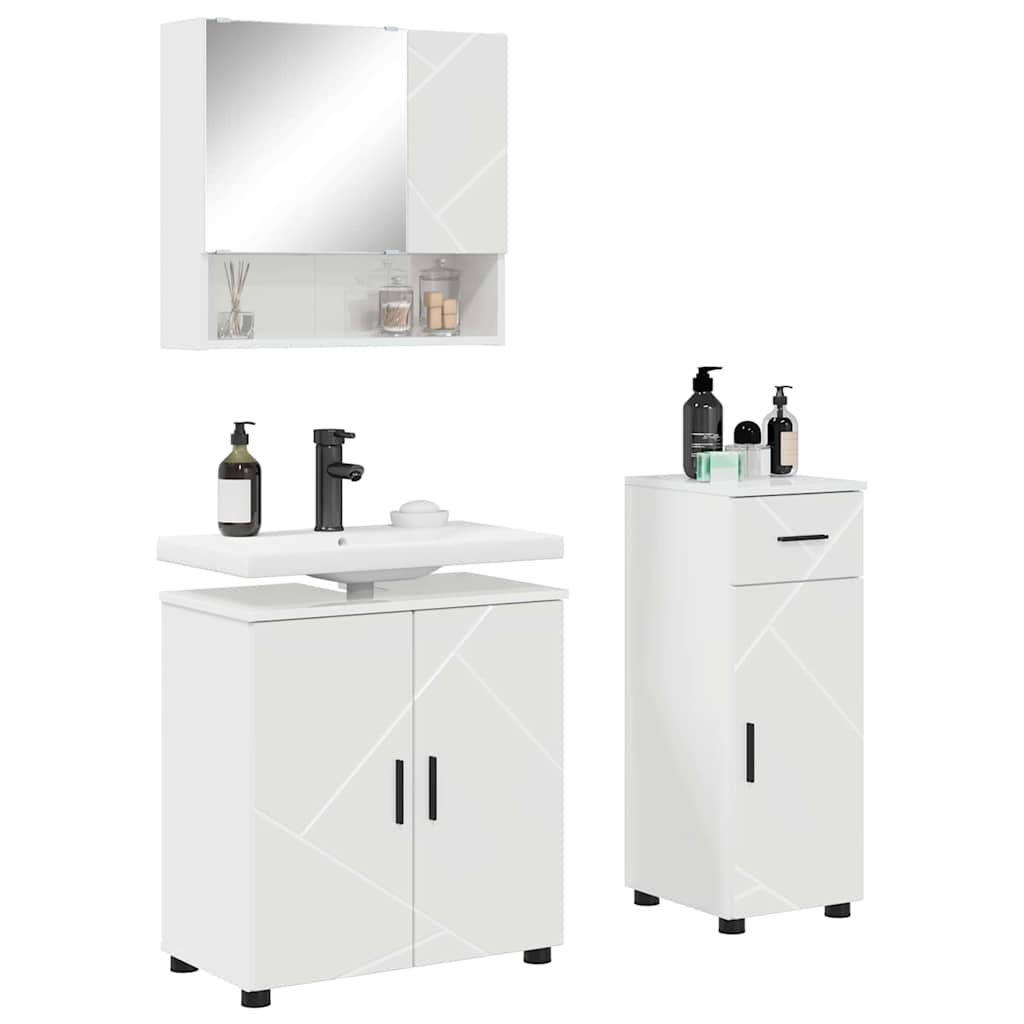 Juego de muebles de baño con cajón con puerta 3 pcs brillante
