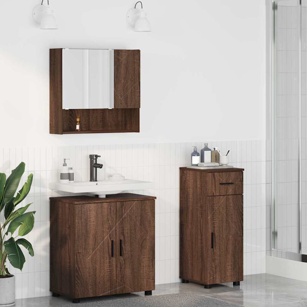 Juego de muebles de baño con cajón 3 pcs Roble Marrón