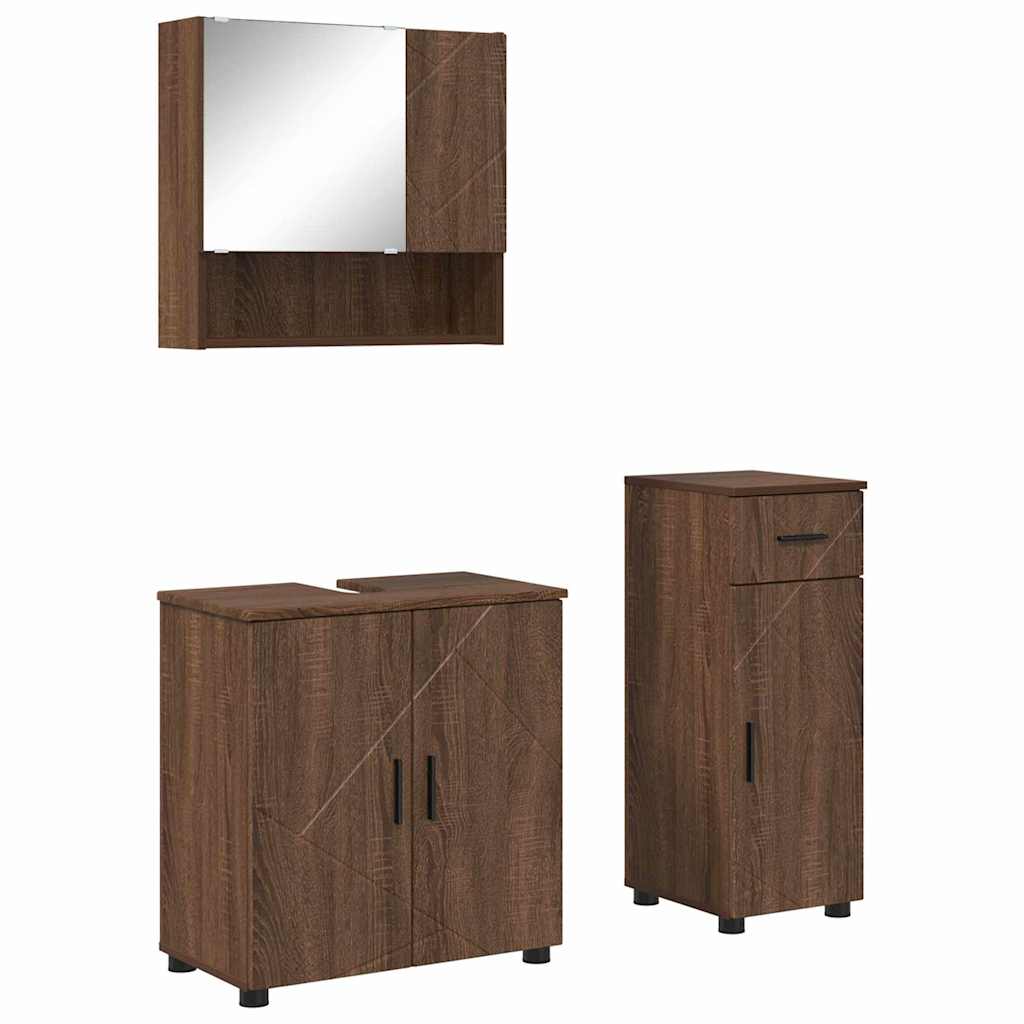 Juego de muebles de baño con cajón 3 pcs Roble Marrón