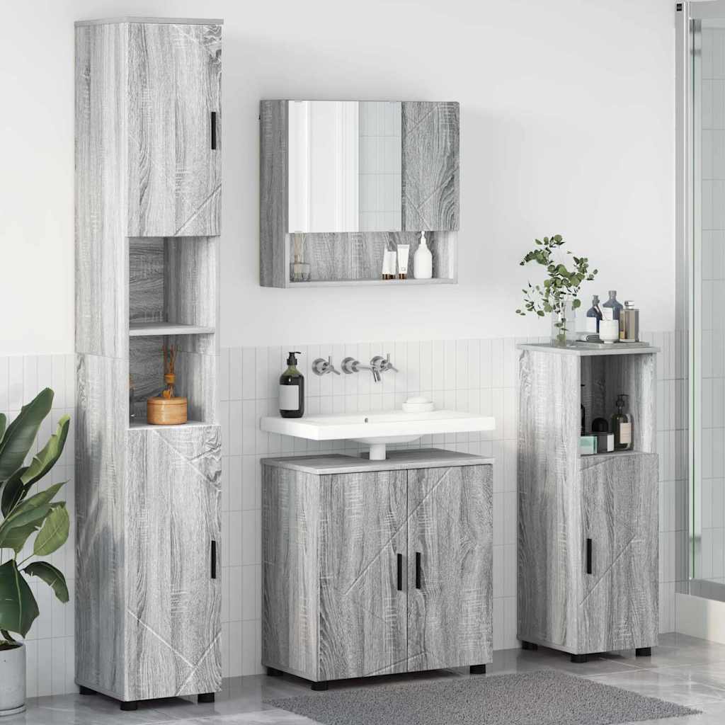 Juego de muebles de baño Montaje en la pared 4 pcs Gris Sonoma