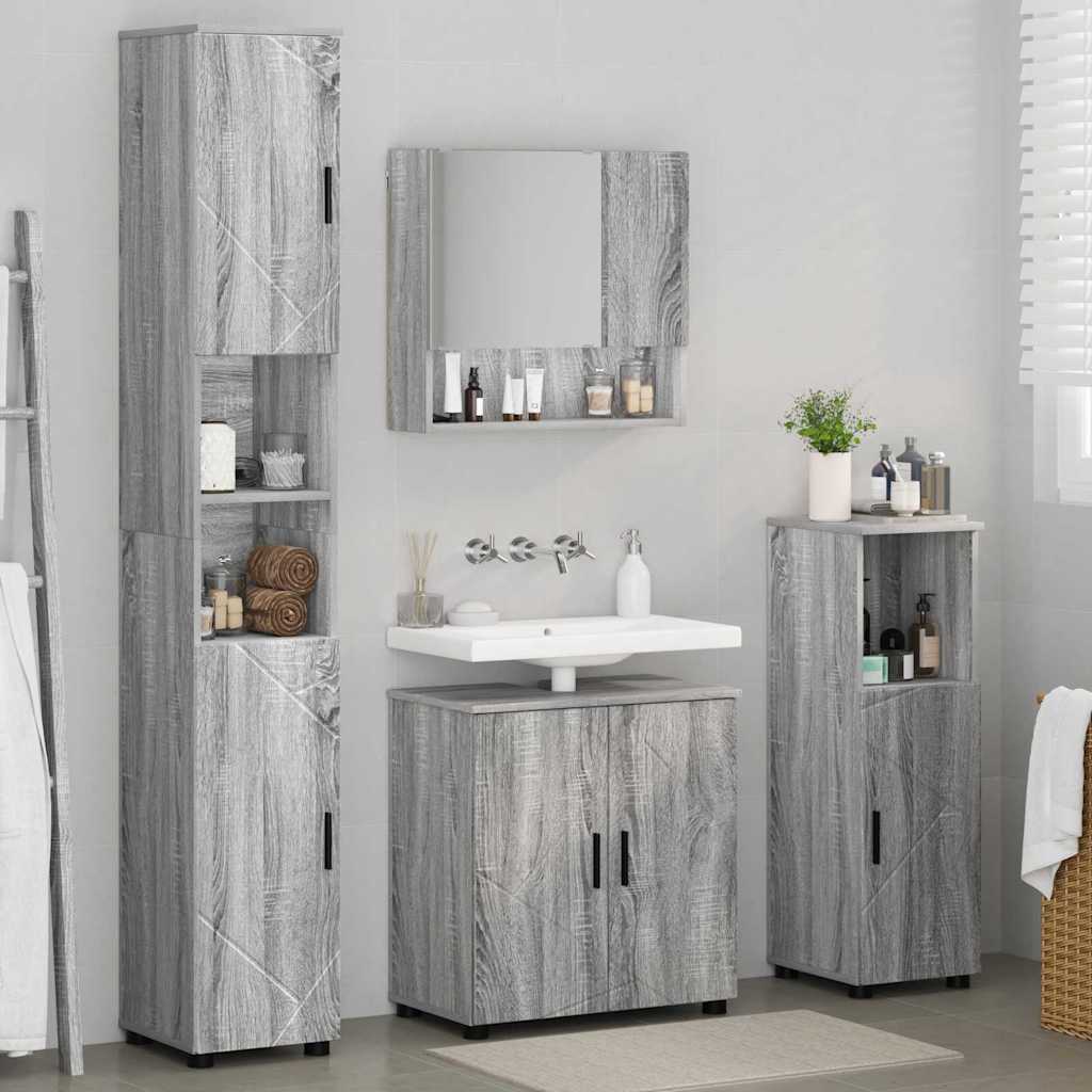 Juego de muebles de baño Montaje en la pared 4 pcs Gris Sonoma