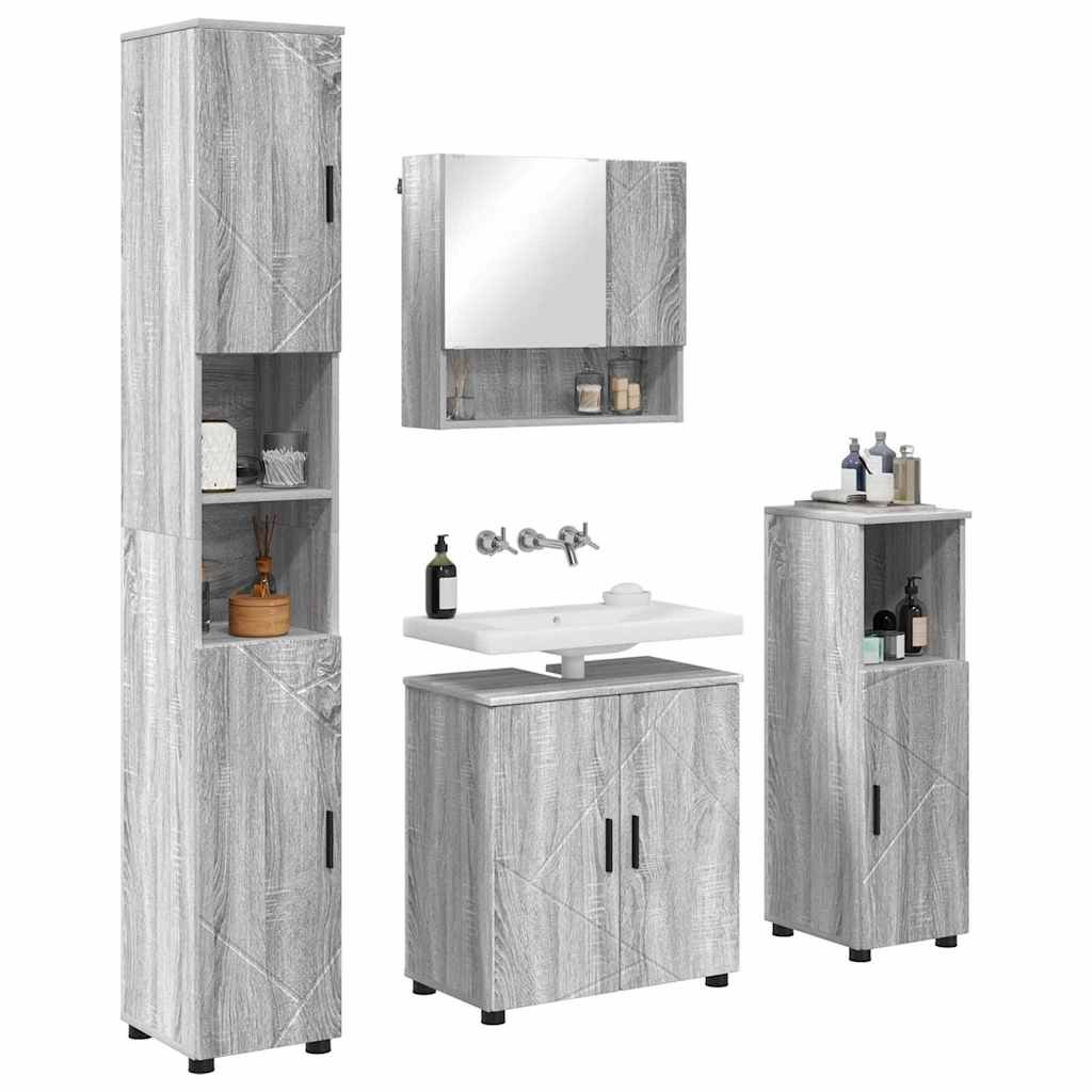 Juego de muebles de baño Montaje en la pared 4 pcs Gris Sonoma