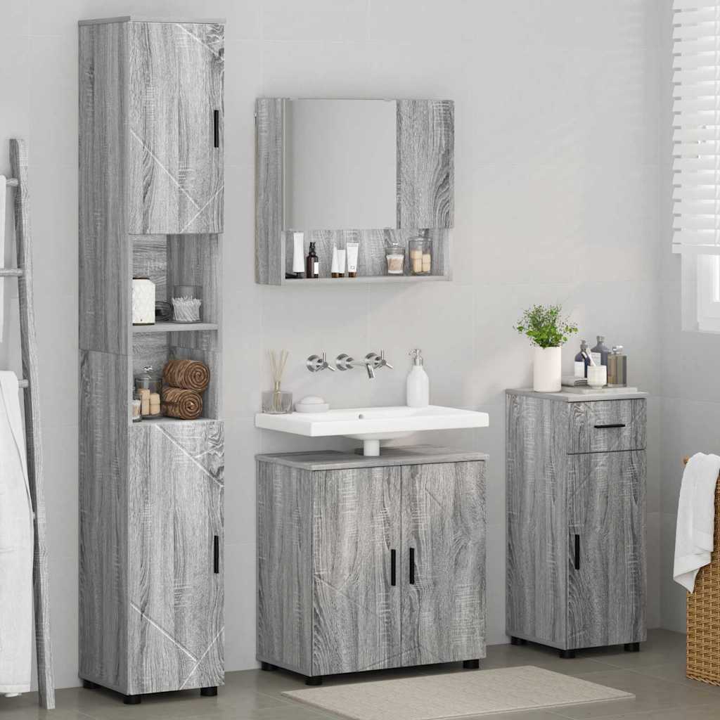 Juego de muebles de baño con cajón con puerta 4 pcs Gris Sonoma