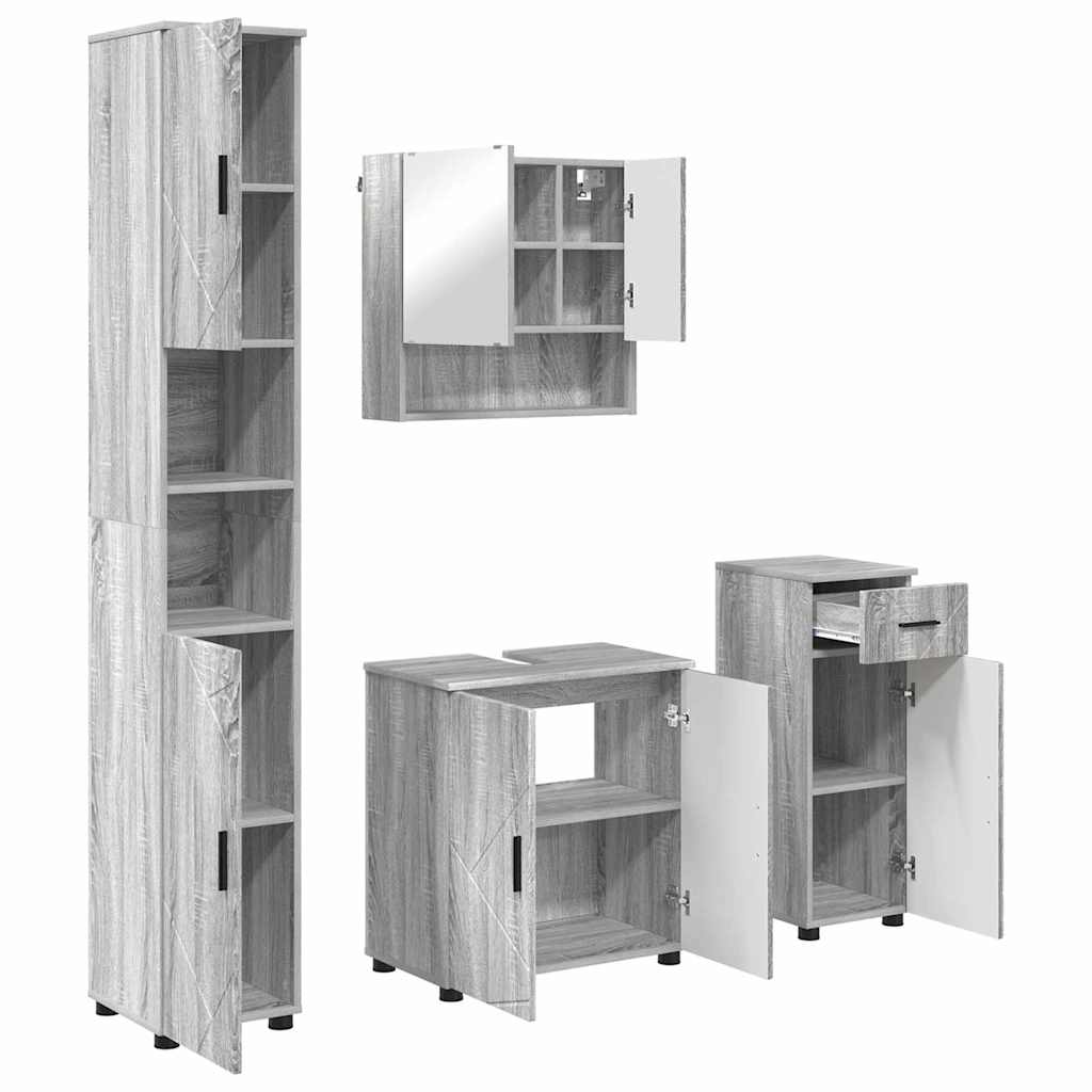Juego de muebles de baño con cajón con puerta 4 pcs Gris Sonoma