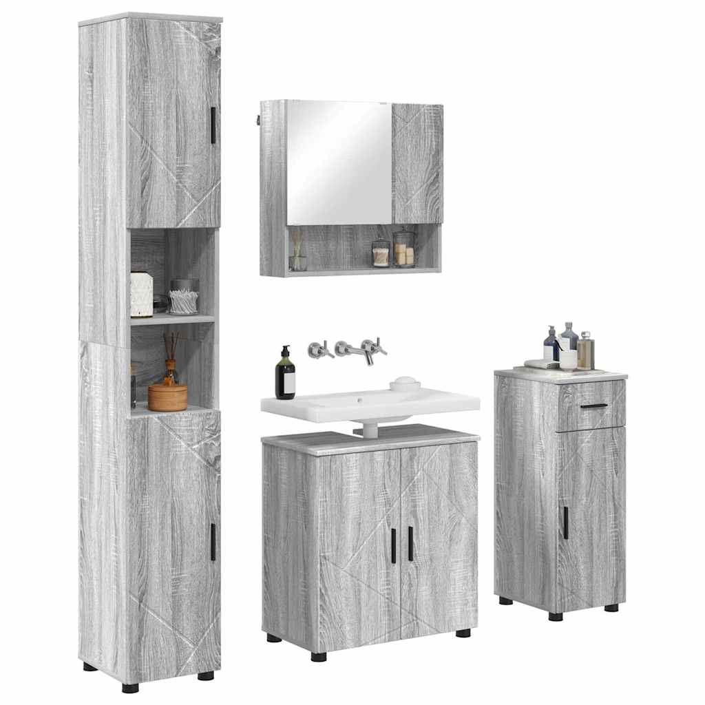 Juego de muebles de baño con cajón con puerta 4 pcs Gris Sonoma