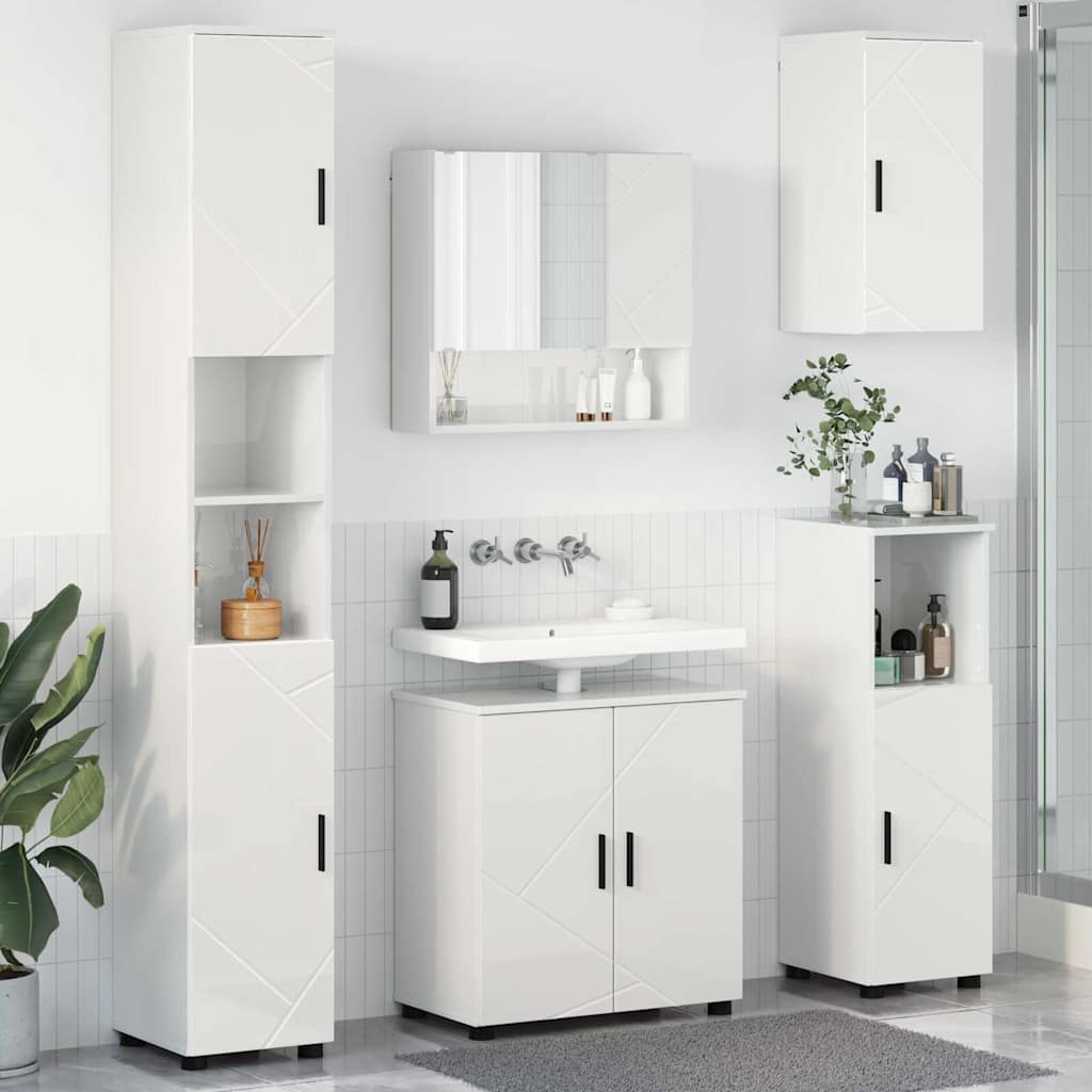 Juego de muebles de baño Montaje en la pared 5 pcs brillante