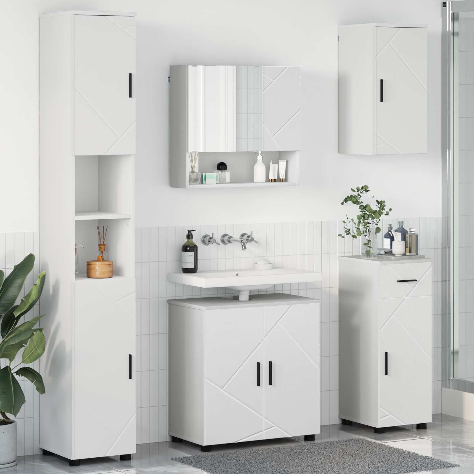 Juego de muebles de baño 5 pcs Madera contrachapada & Metal