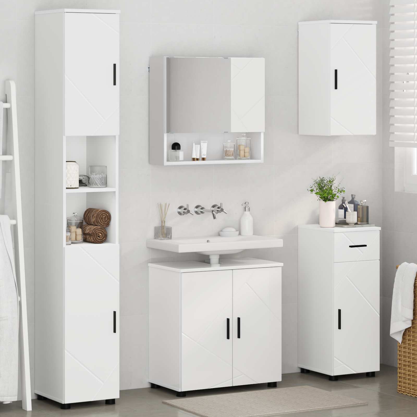 Juego de muebles de baño 5 pcs Madera contrachapada & Metal