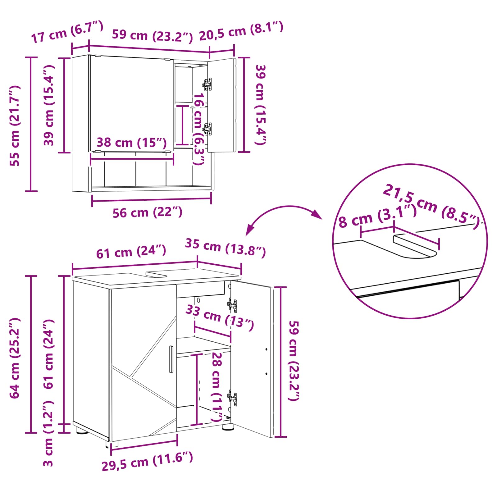 Juego de muebles de baño 5 pcs Madera contrachapada & Metal