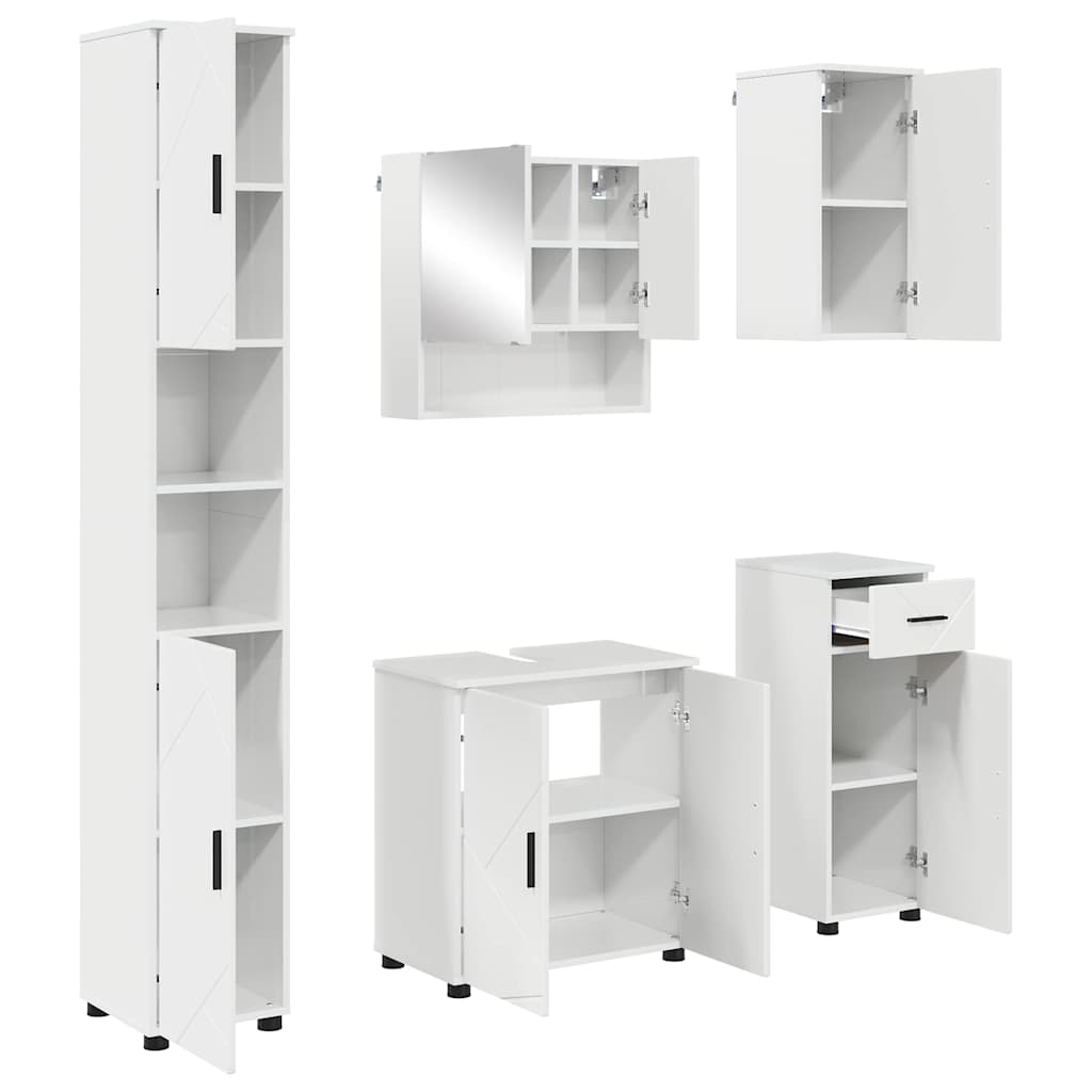 Juego de muebles de baño con cajón con puerta 5 pcs brillante