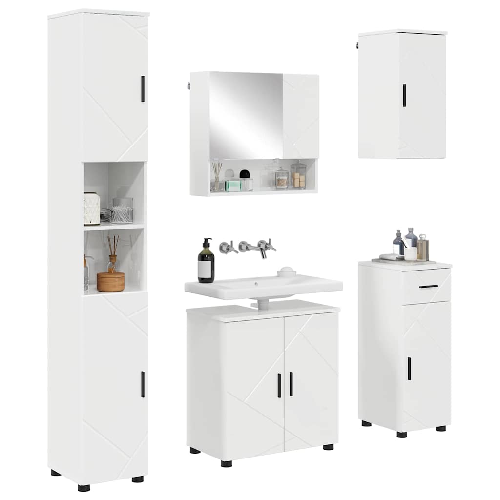 Juego de muebles de baño con cajón con puerta 5 pcs brillante