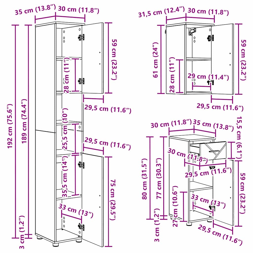 Juego de muebles de baño con cajón con puerta 5 pcs brillante