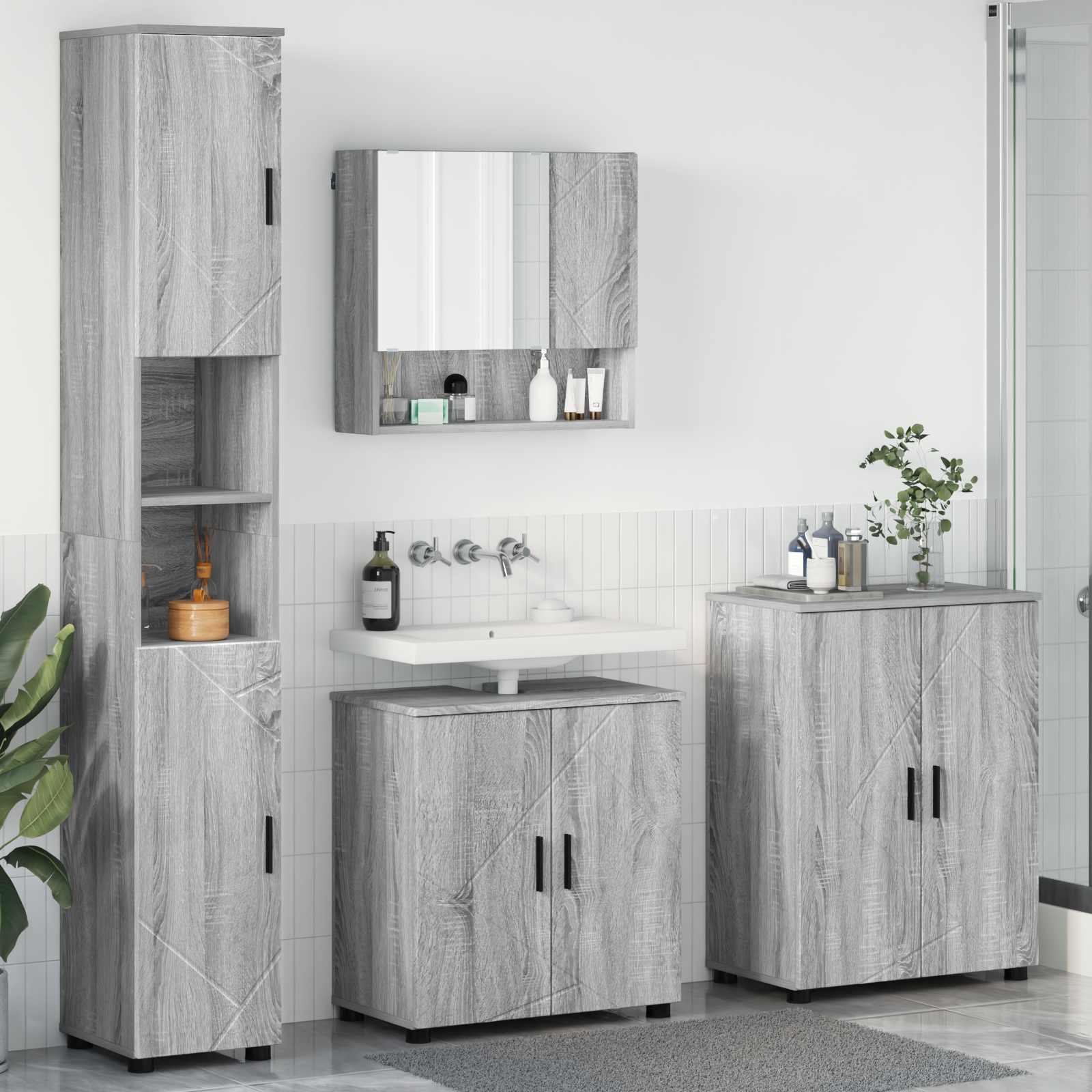Juego de muebles de baño Montaje en la pared 4 pcs Gris Sonoma