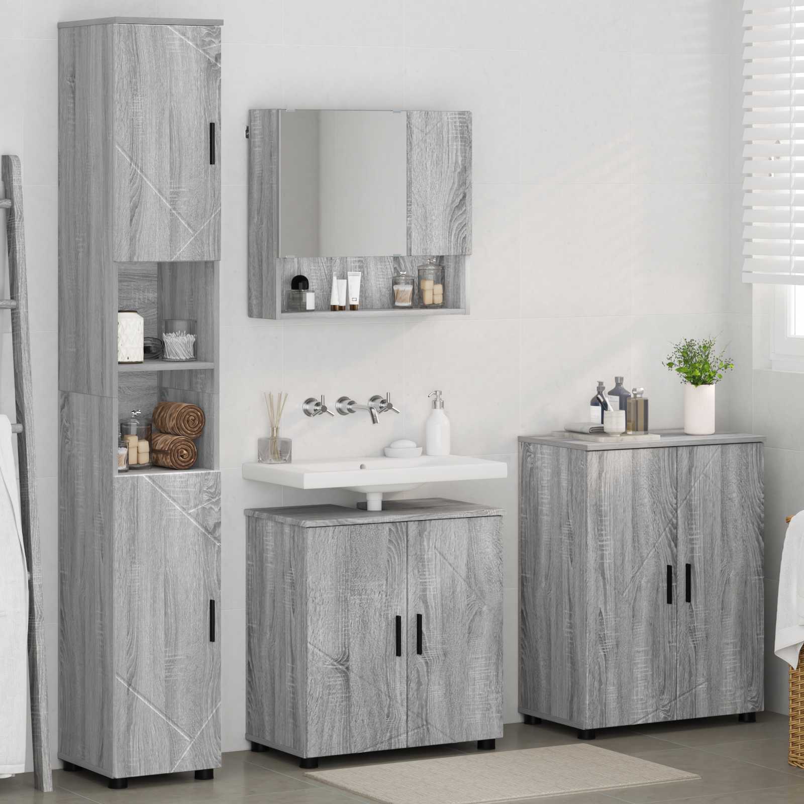 Juego de muebles de baño Montaje en la pared 4 pcs Gris Sonoma
