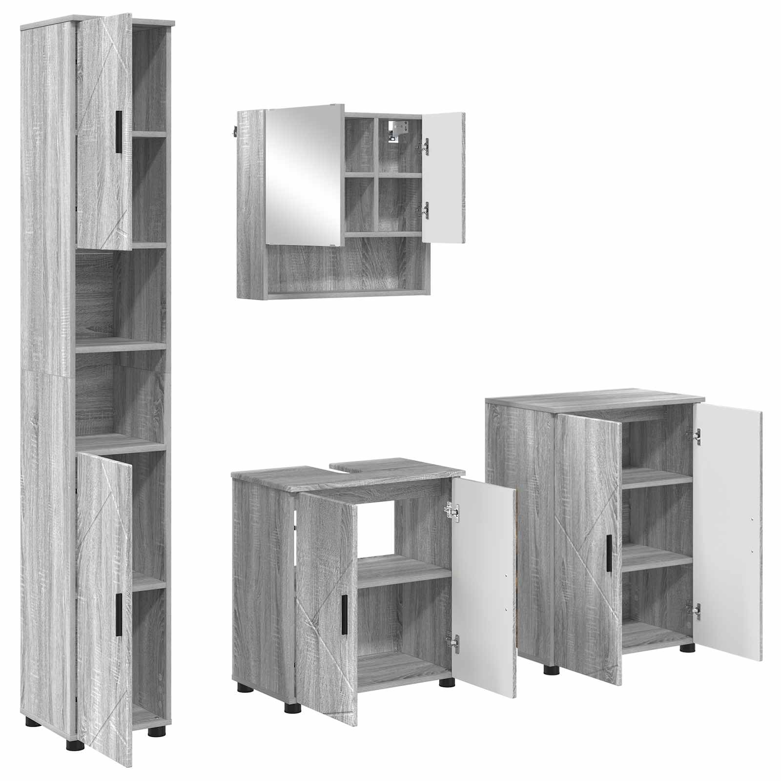 Juego de muebles de baño Montaje en la pared 4 pcs Gris Sonoma