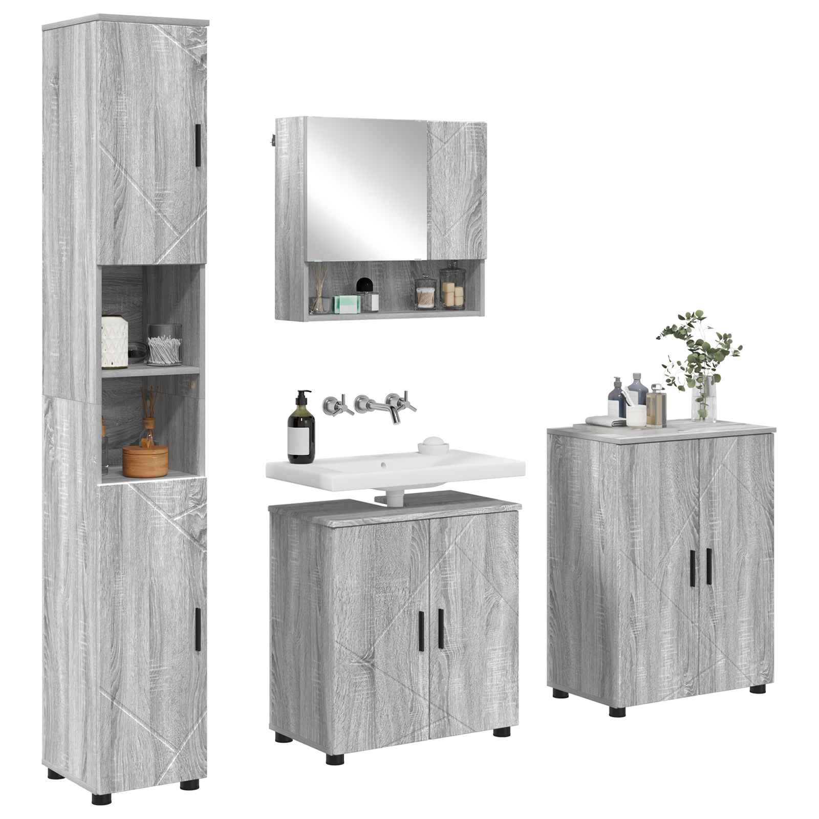 Juego de muebles de baño Montaje en la pared 4 pcs Gris Sonoma