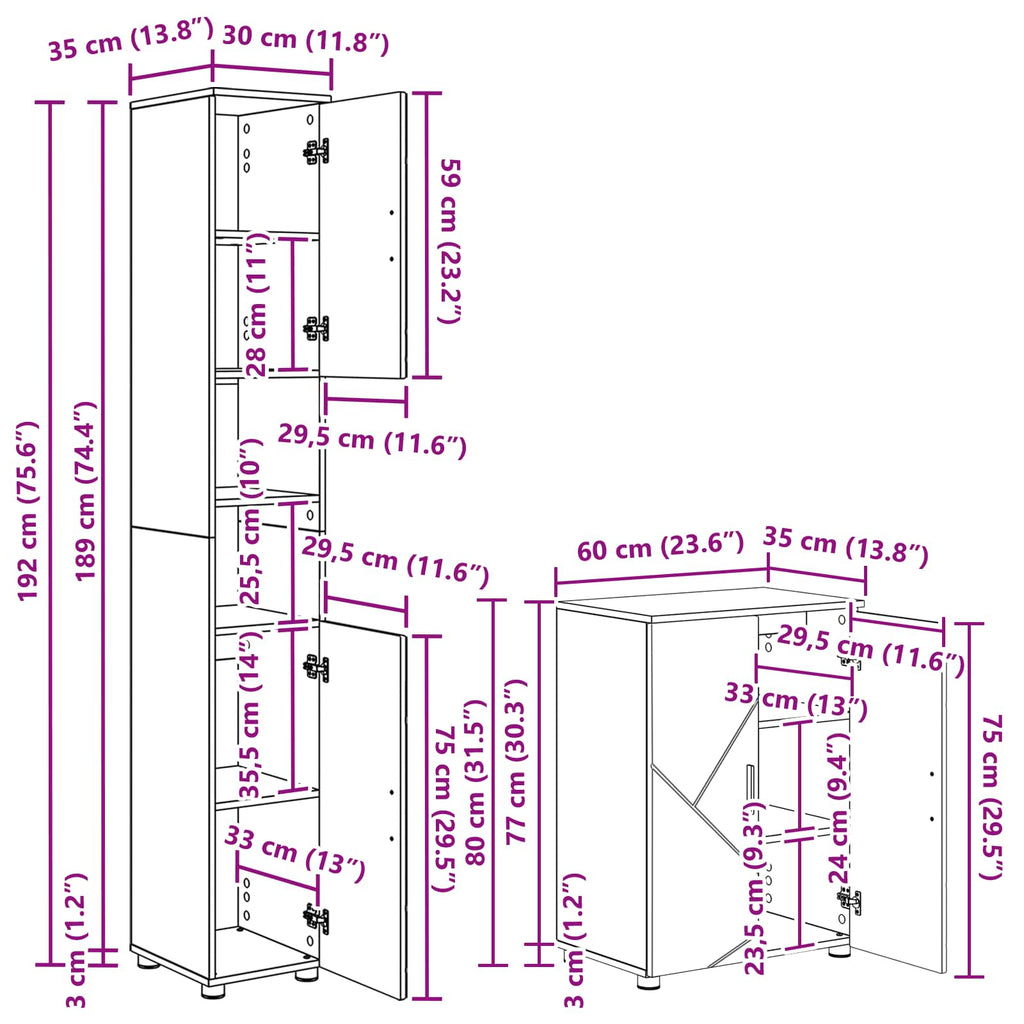 Juego de muebles de baño Montaje en la pared 4 pcs Gris Sonoma