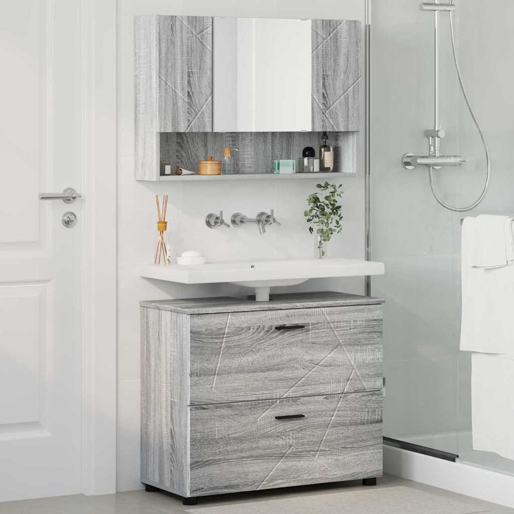 Juego de muebles de baño con cajón con puerta 2 pcs Gris Sonoma
