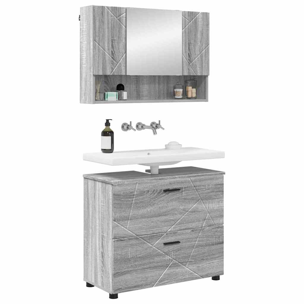 Juego de muebles de baño con cajón con puerta 2 pcs Gris Sonoma