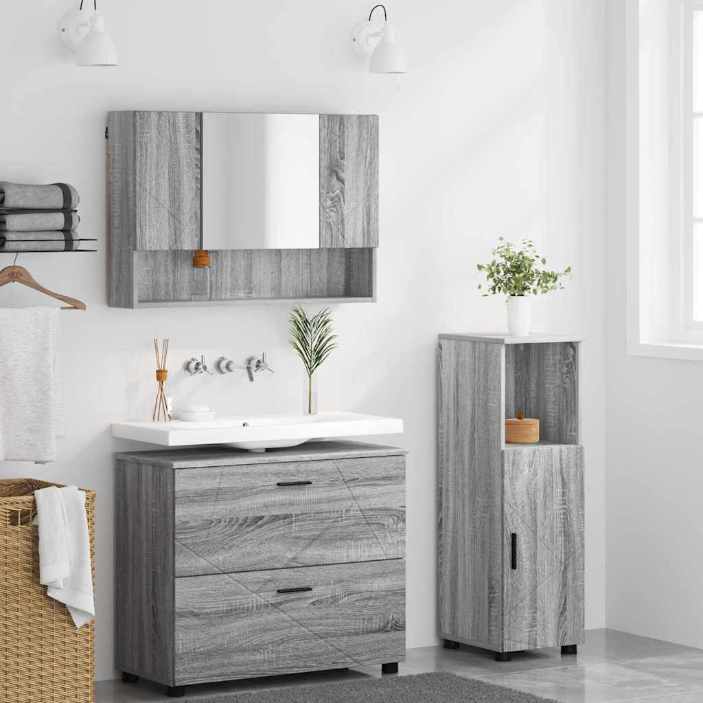 Juego de muebles de baño con cajón con puerta 3 pcs Gris Sonoma