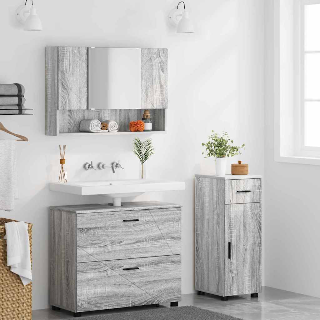Juego de muebles de baño con cajón con puerta 3 pcs Gris Sonoma
