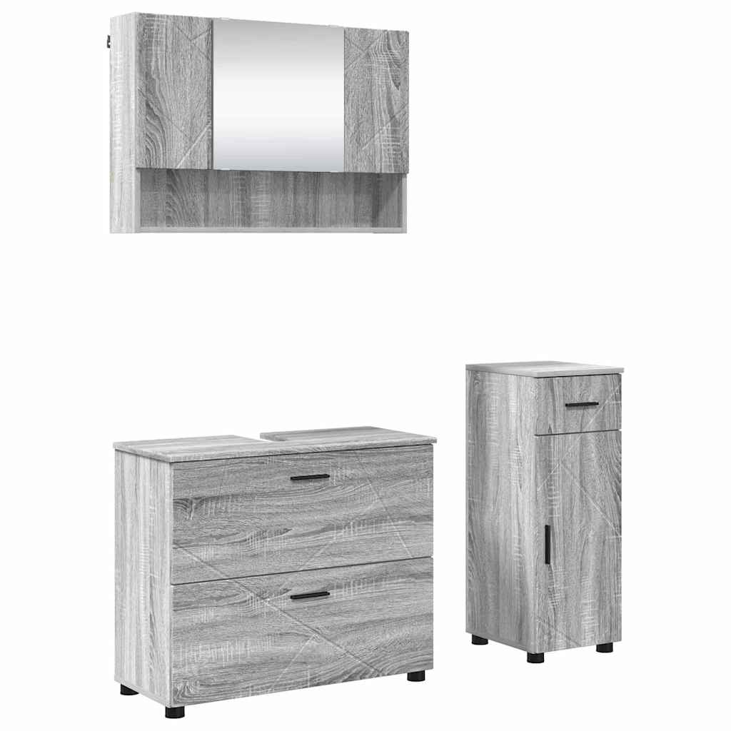 Juego de muebles de baño con cajón con puerta 3 pcs Gris Sonoma