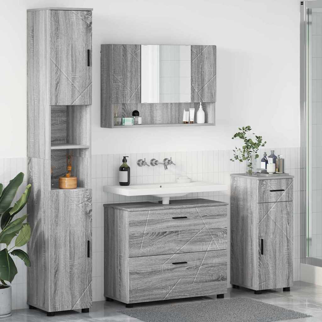 Juego de muebles de baño con cajón con puerta 4 pcs Gris Sonoma