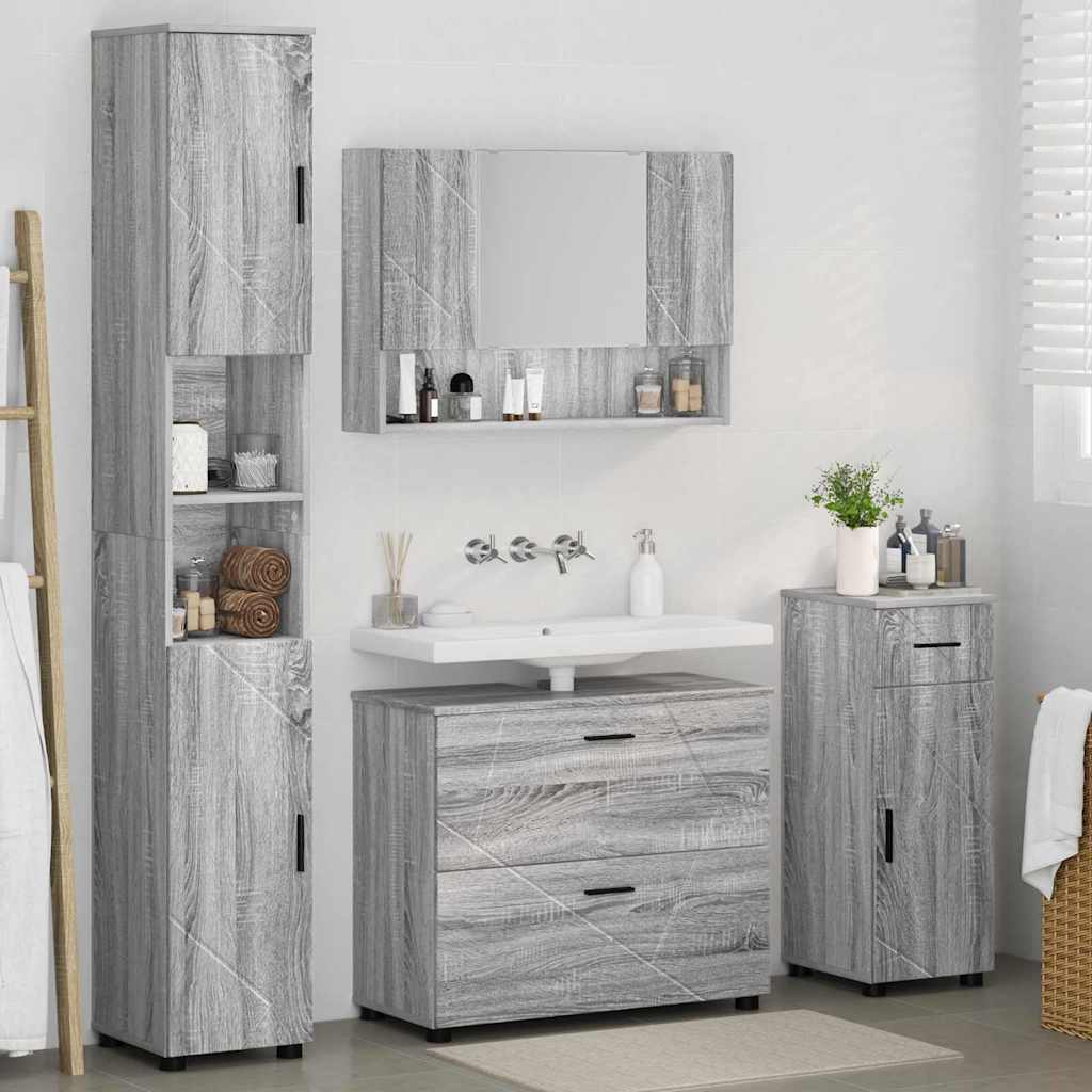 Juego de muebles de baño con cajón con puerta 4 pcs Gris Sonoma