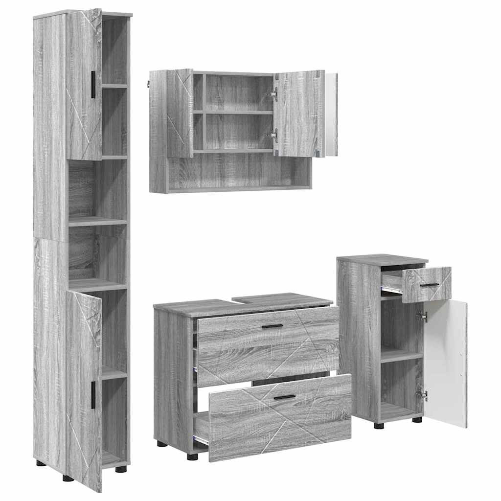 Juego de muebles de baño con cajón con puerta 4 pcs Gris Sonoma