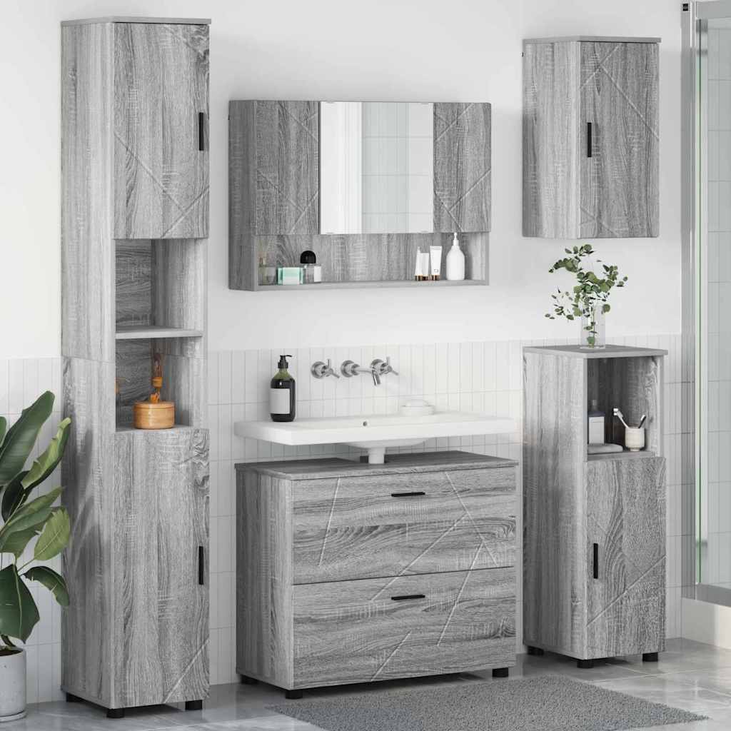 Juego de muebles de baño con cajón con puerta 5 pcs Gris Sonoma
