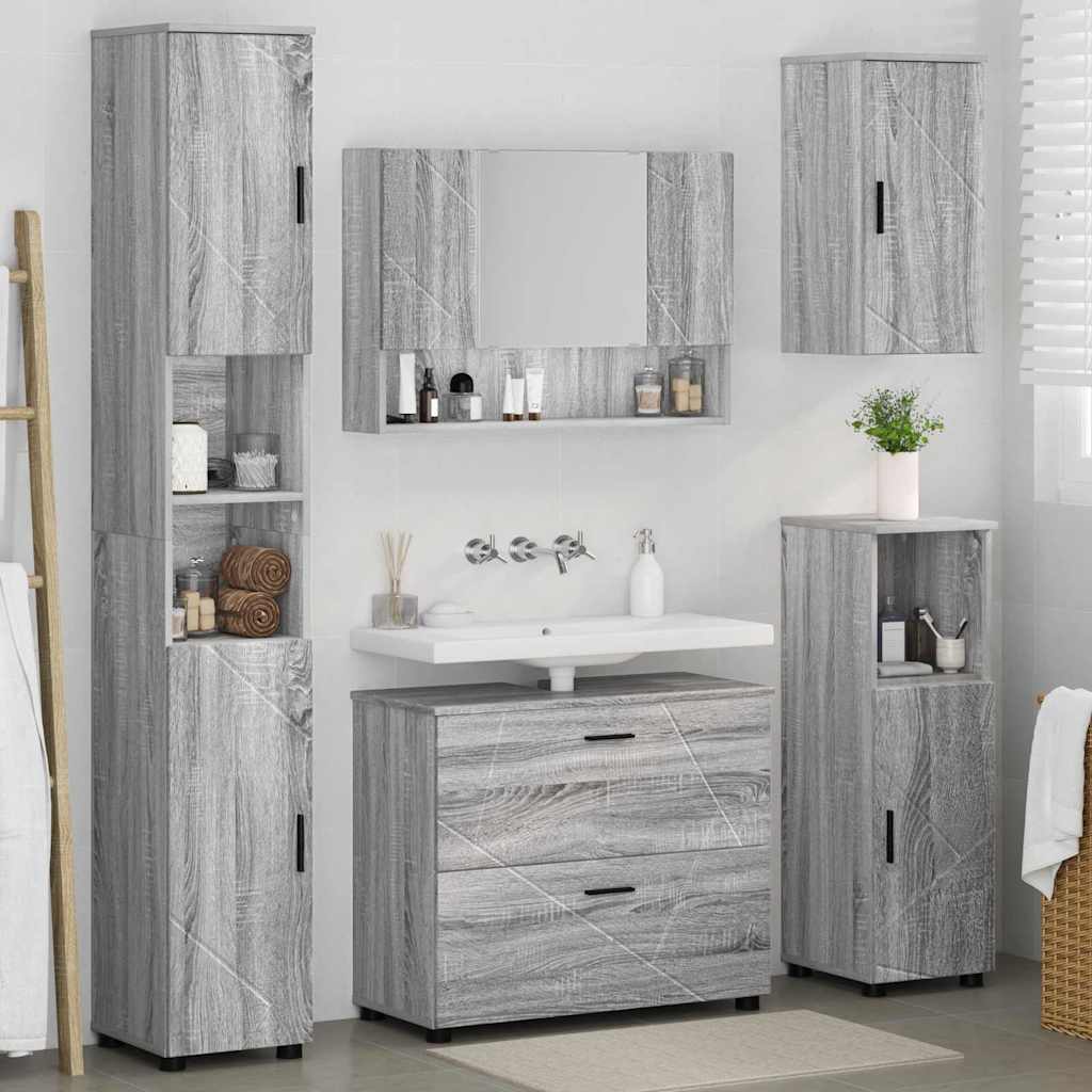 Juego de muebles de baño con cajón con puerta 5 pcs Gris Sonoma