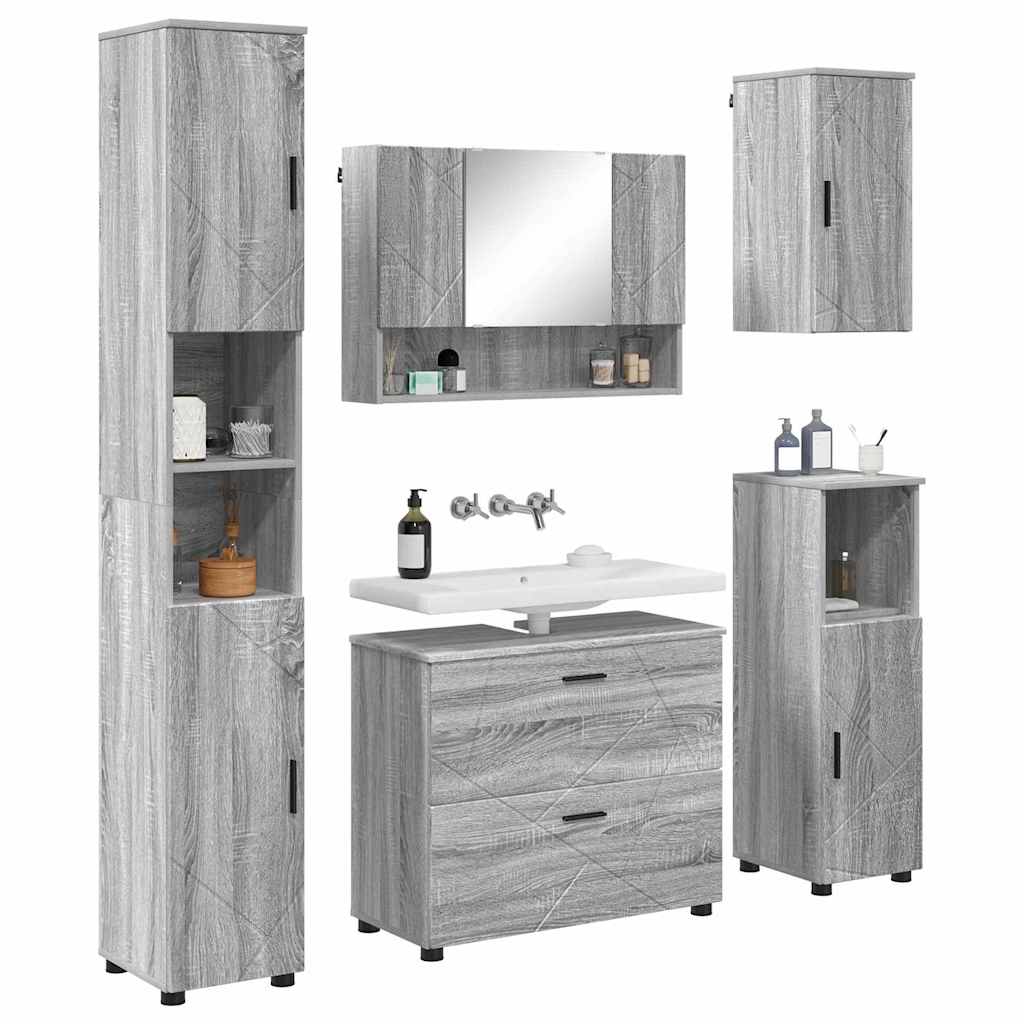 Juego de muebles de baño con cajón con puerta 5 pcs Gris Sonoma