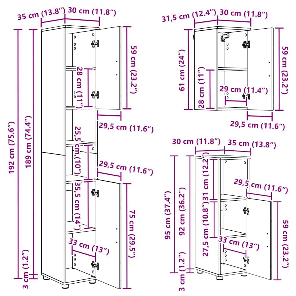 Juego de muebles de baño con cajón con puerta 5 pcs Gris Sonoma