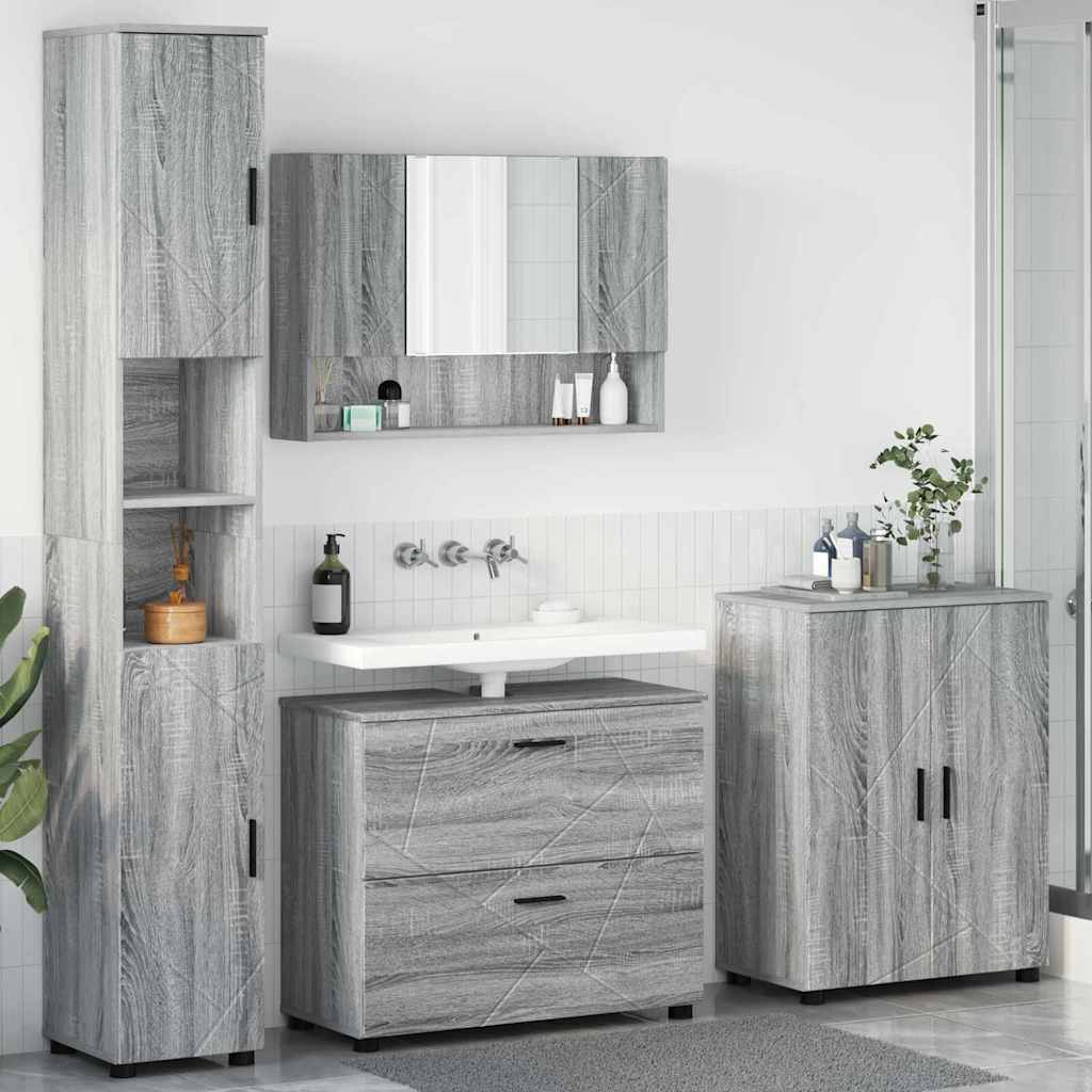 Juego de muebles de baño con cajón con puerta 4 pcs Gris Sonoma