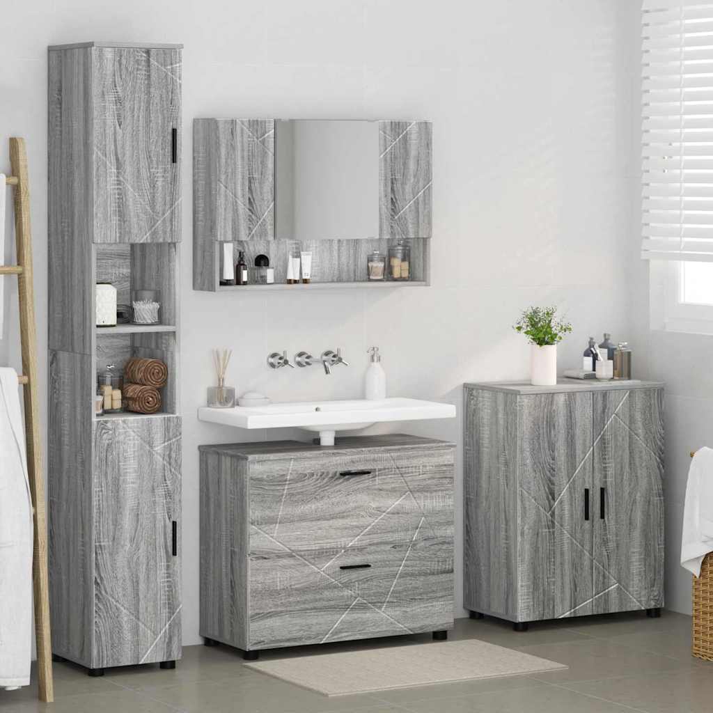 Juego de muebles de baño con cajón con puerta 4 pcs Gris Sonoma