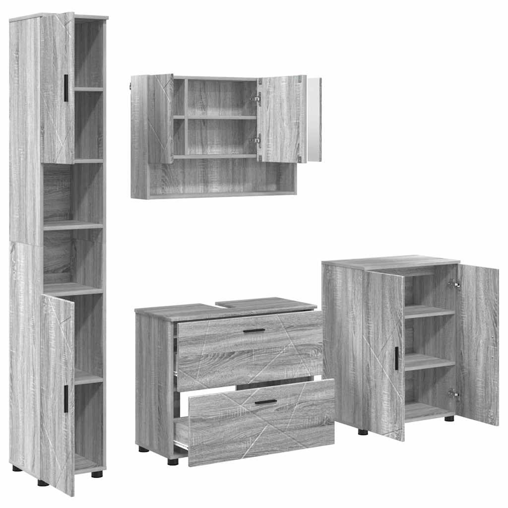 Juego de muebles de baño con cajón con puerta 4 pcs Gris Sonoma