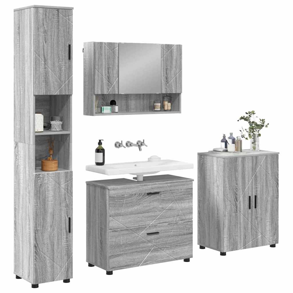 Juego de muebles de baño con cajón con puerta 4 pcs Gris Sonoma
