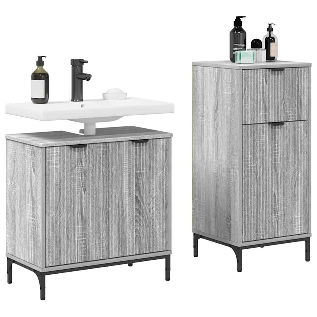 Juego de muebles de baño con cajón con puerta 2 pcs Gris Sonoma
