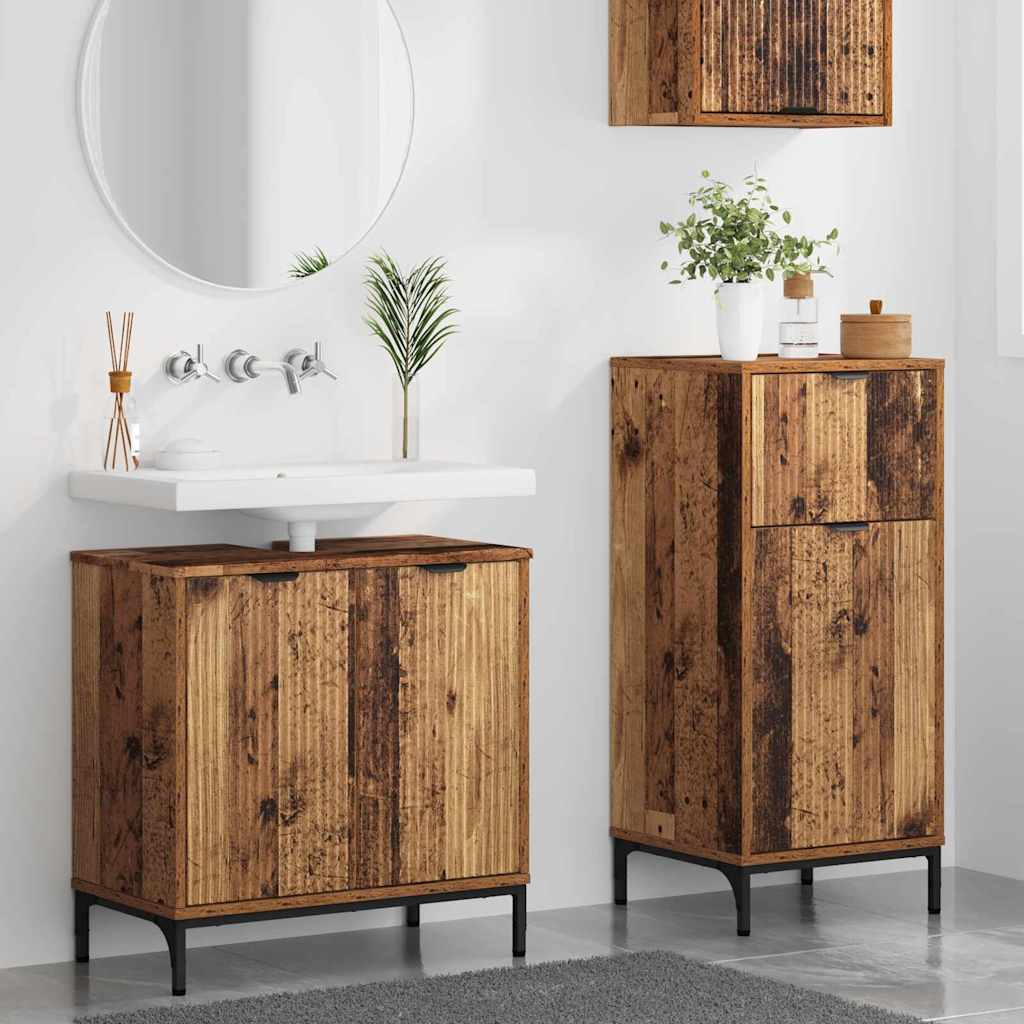 Juego de muebles de baño con cajón 2 pcs Madera Vieja