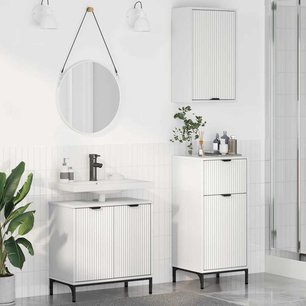 Juego de muebles de baño 3 pcs Madera engineered y metal
