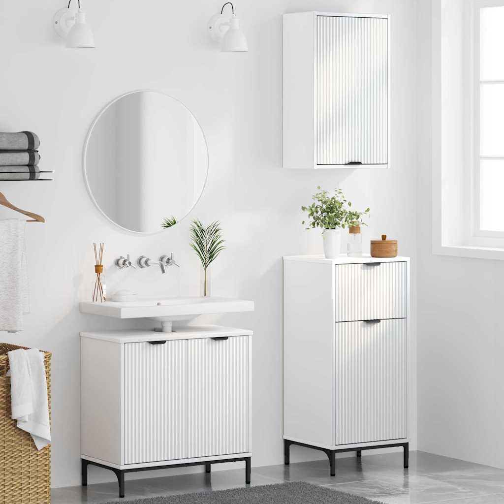 Juego de muebles de baño 3 pcs Madera engineered y metal