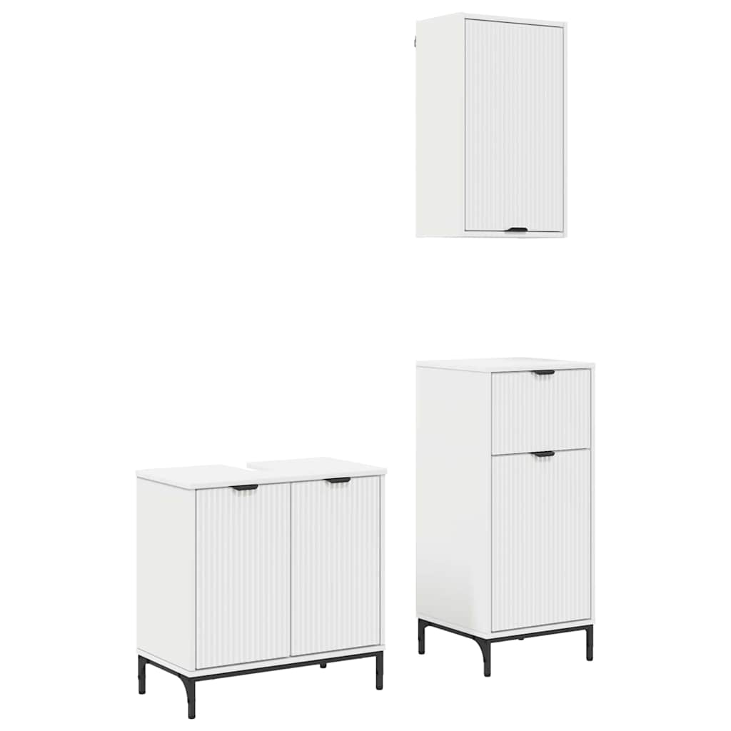 Juego de muebles de baño 3 pcs Madera engineered y metal