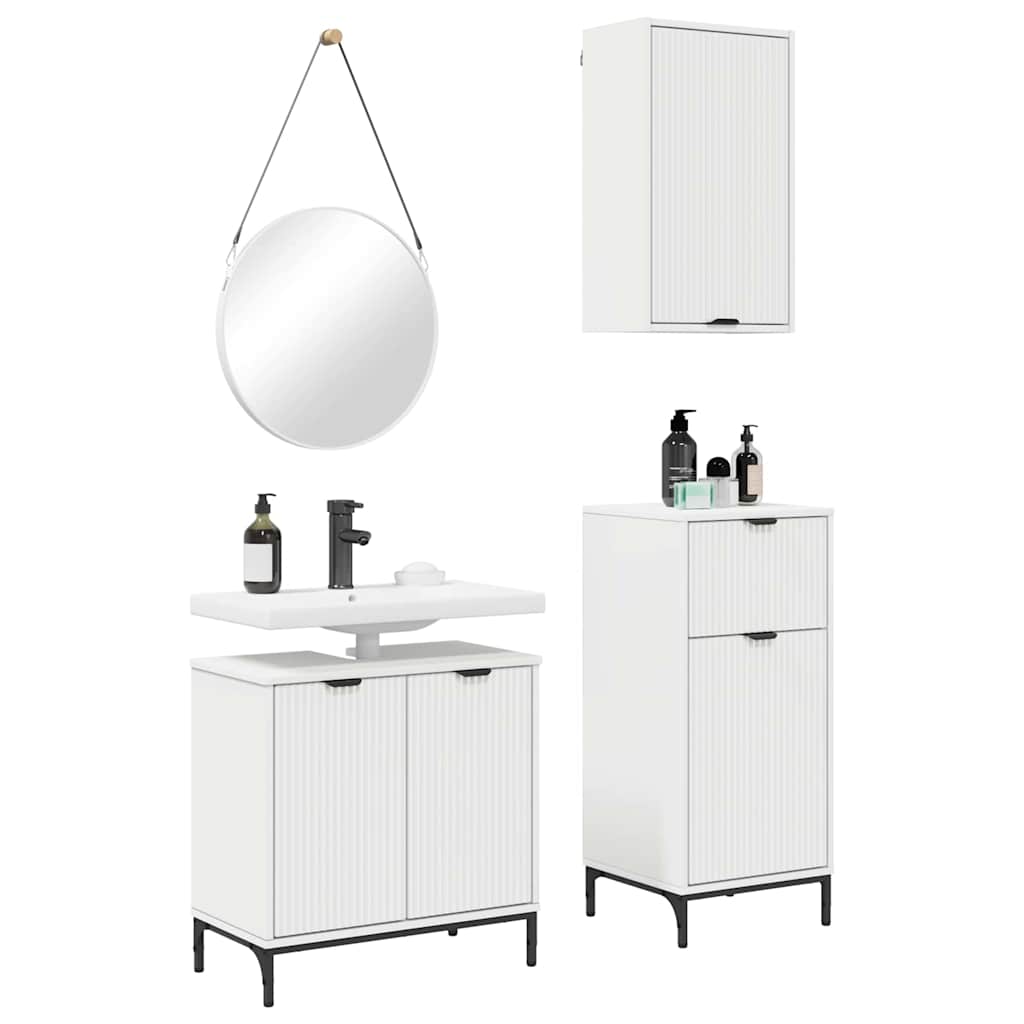 Juego de muebles de baño 3 pcs Madera engineered y metal