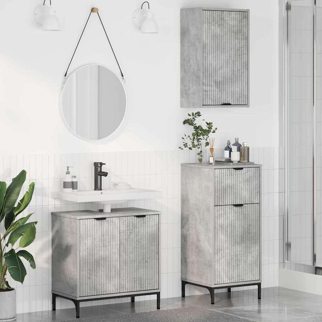 Juego de muebles de baño con cajón 3 pcs Gris hormigón